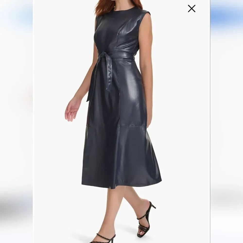 Calvin Klein Sleek Indigo Faux Leather Dress